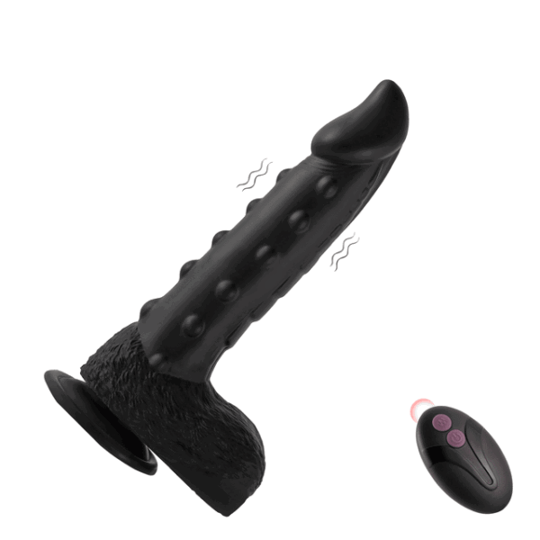 Elite - Insertable Length 6.5" Thrusting Vibrating Black Silicone Fantasy Dildo - Image 2